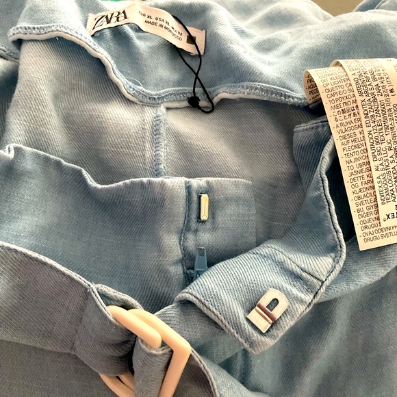 Zara blue cargo pants adjustable belt and ankle ties. Size XL NWOT never worn - Picture 4 of 6